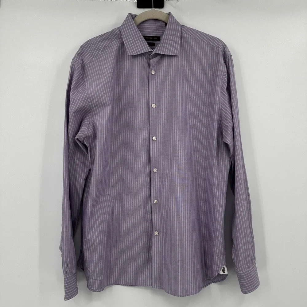 John Varvatos USA Mens Purple Stripe Slim Fit Dress Shirt‎ Button Down 16 1/2 34